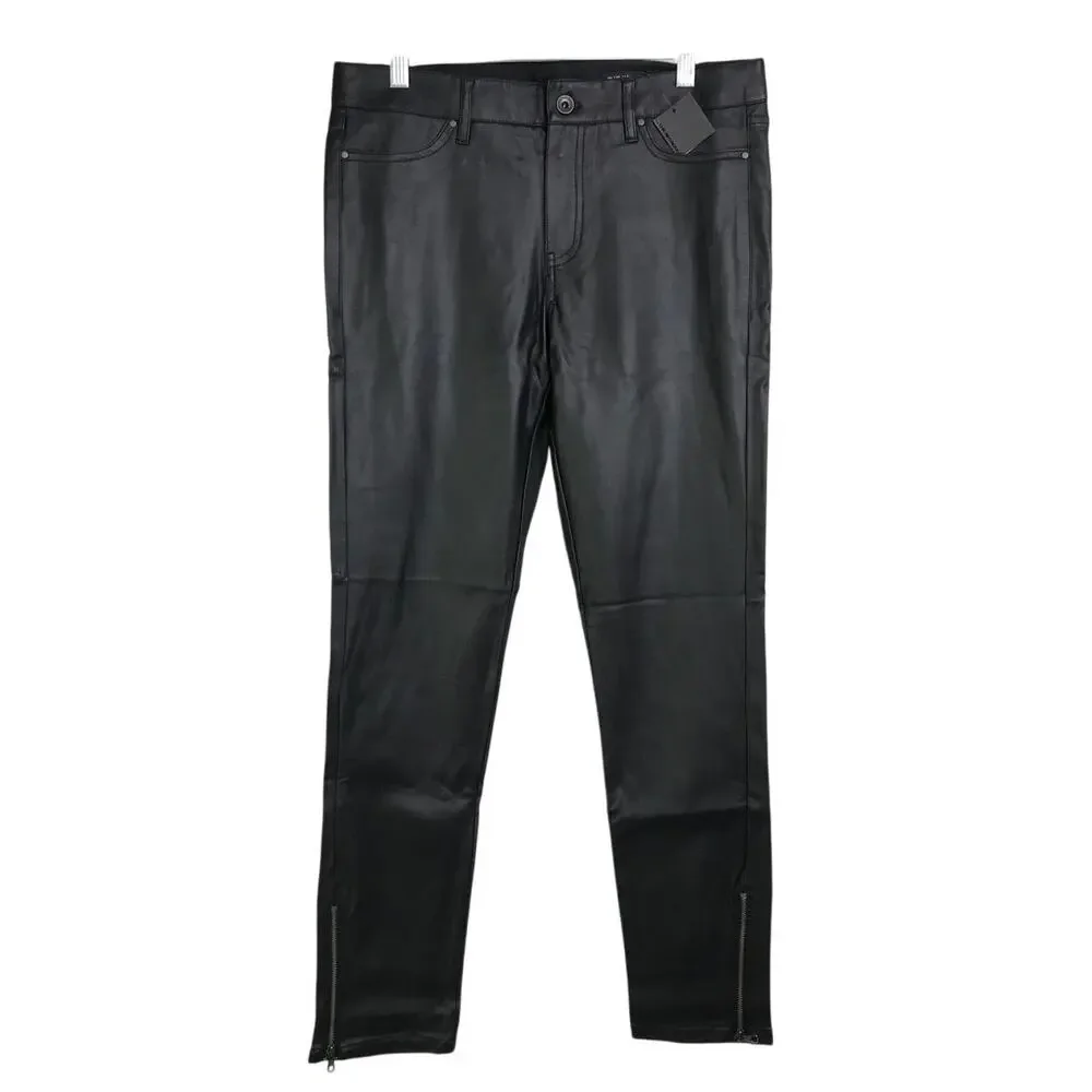 Club Monaco Leather Pants Womens Size 30 Black Joy 5‎ Pocket Ankle Zip Ankle NWT